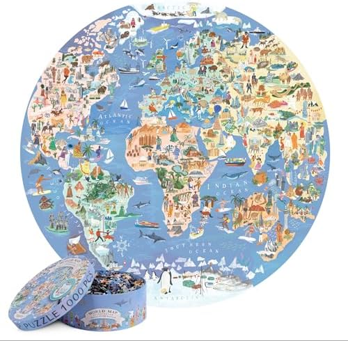 bopster 1000-PieceRound World Map Jigsaw Puzzle for Adults & Teens | Illustrated Globe Design | Premium 1000pc Puzzle | Giftable Family Activity by bopster