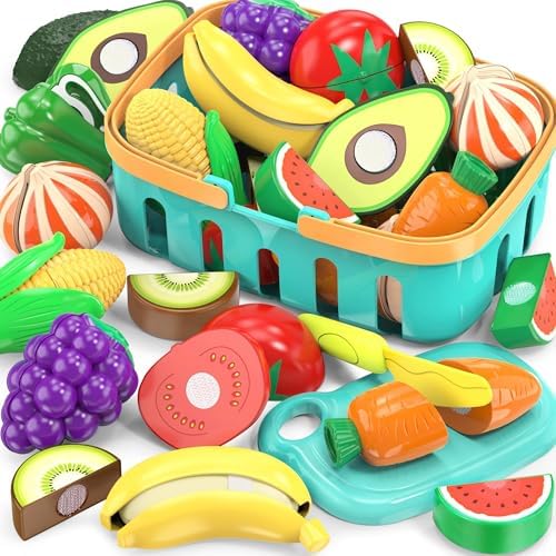 Cutting Play Food Toys for Kid, Pretend Play Kitchen Accessories, Fake Food by MOEAWS