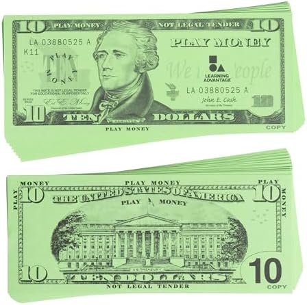 LEARNING ADVANTAGE Ten Dollar Play Bills, Set of 100 Paper Bills by LEARNINGADVANTAGE