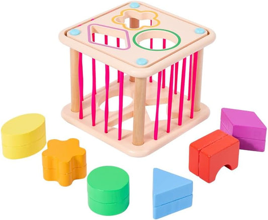Practical Life Wooden Geometric Shape Shaker Match & Post/Push & Pull Toys for Toddlers 3-6 Years Old Montessori Infant Baby Toys Girls & Boys Blocks Baby Birthday Gift (Color B) by EduLandMontessori