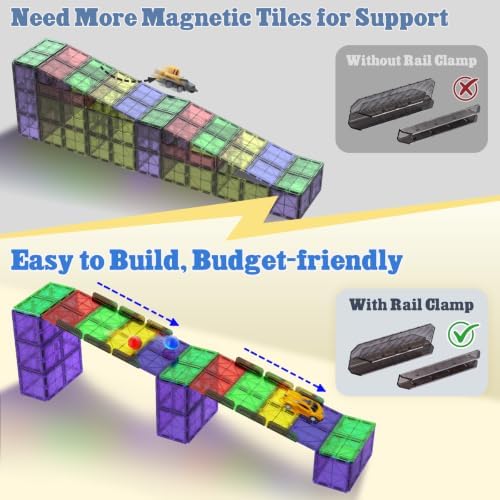 Magnetic Tiles Rail Pack 18-Pieces Magnetic Rail Clamps with Marble Run - Image 4