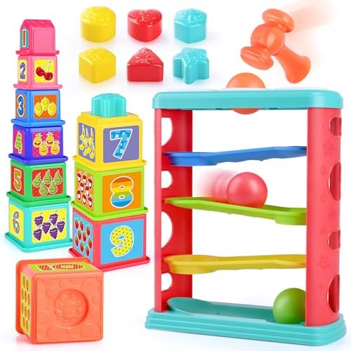 Pound a Ball Toy for Toddlers 1-3, Montessori Toys for Babies 12 18-24 Months, hammer, Stacking Cups, Shape Sorter Blocks, Early Developmental Educational Toys for 1 2 3 Year Old Boys Girls Kids Gift by PLAY