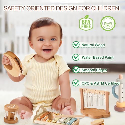 Baby Montessori Musical Instruments,Wooden Percussion Xylophone Musical Toys for Toddlers,Sensory Toys for Kids Preschool Educational,Birthday Gift for 3+ - Image 3