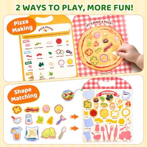JoyCat Reusable Pizza-Making Sticker Book, Travel Toys for Toddlers & Kids - Image 3