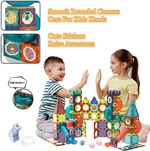 BINZKBB Light Magnetic Tiles Building Blocks for Kids,3D Clear Educational STEM Building Toys,Magnetic Marble Run Blocks Toys for Kids Ages 3 4 5 6 7 8 10+Year Old Boys Girls Creative Gift(110 PCS) - Image 5