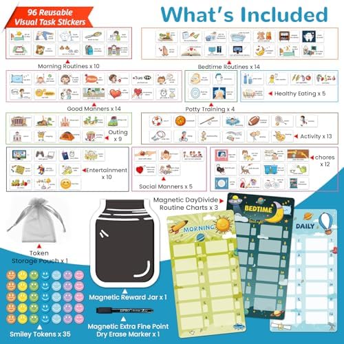 JJPRO Magnetic Bedtime/Morning/Daily Routine Chart for Kids with Reward Jar-Bedtime Checklist Toddler Reward Jar,Magnetic Chore Chart for Kids,Daily Routine Reward Chart -Outer Space - Image 6