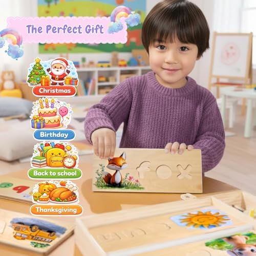 See and Spell Learning Toy – Wooden Spelling Puzzle Game for Kids Ages 3 4 5 6, CVC Word Builder, Educational Spelling Toys & Phonics Puzzle for Early Reading & Letter Recognition - Image 3