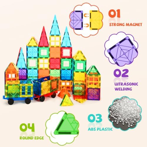 cossy 220Pcs Magnetic Tiles Magnetic 3D Building Blocks Set, Construction Toys for 3 4 5 6 7 8 Year Old Boy and Girl with Stronger Magnets, Educational Toys, Recreational, Conventional - Image 4