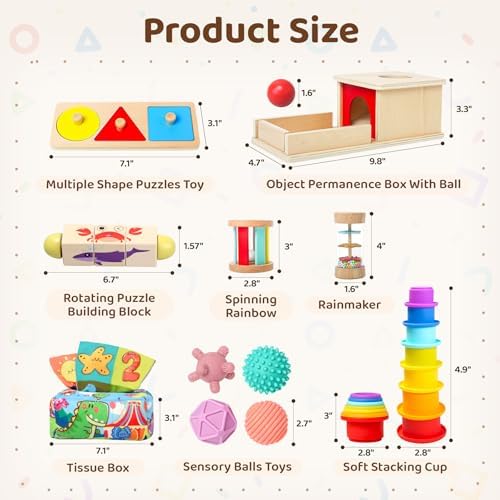 Montessori Toys for Babies 6-12 Months,1 Year Old,8 in 1 Baby Sensory Toy for 12-18 Months Toddler,Wooden Educational Development Toys with Soft Stacking Cup&Sensory Ball&Tissue Box - Image 4