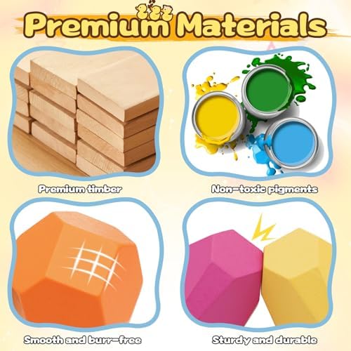 MEGRANATE 39PCS Montessori Wooden Stacking Rocks Toys Colorful Stacking Stones Building Blocks Games Sensory Toy for Kids Educational Learning Toys for 3+ Years Old Kids - Image 4