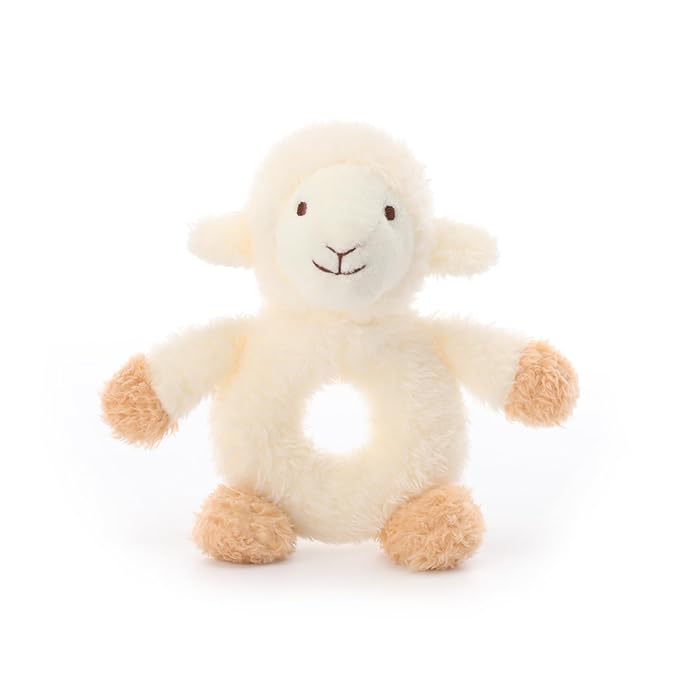 Apricot Lamb Baby Lovey Lamb Soft Rattle Toy, Plush Stuffed Animal for Newborn Soft Hand Grip Shaker Over 0 Months (Cream Lamb, 6 Inches)