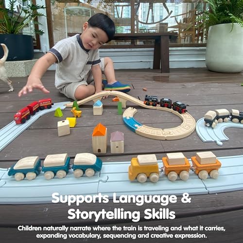PlanToys® Hybrid Train Wooden Montessori Vehicle Kids Play Set for Kids - Image 6