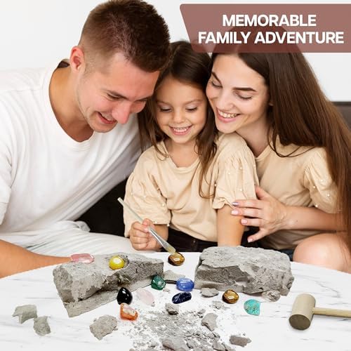 Nature Gear Gemstone Dig Kit for Kids, Educational Crystal Excavation Kit with 15 Mystery Gems, Interactive Adventure Fossil Mining Toy for Kids Age 3-5 and Up - Image 2