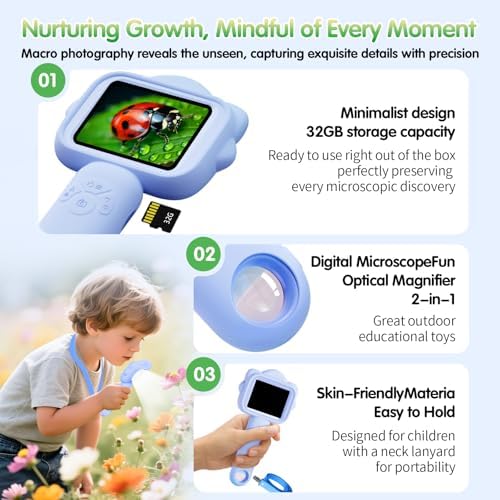 Microscope for Kids, Kids Microscope with Sample Slide, Educational Science Kit Toys for Birthday Gifts Toys for 3+ Year Old Girls, 32GB SD Card Include (Blue) - Image 5