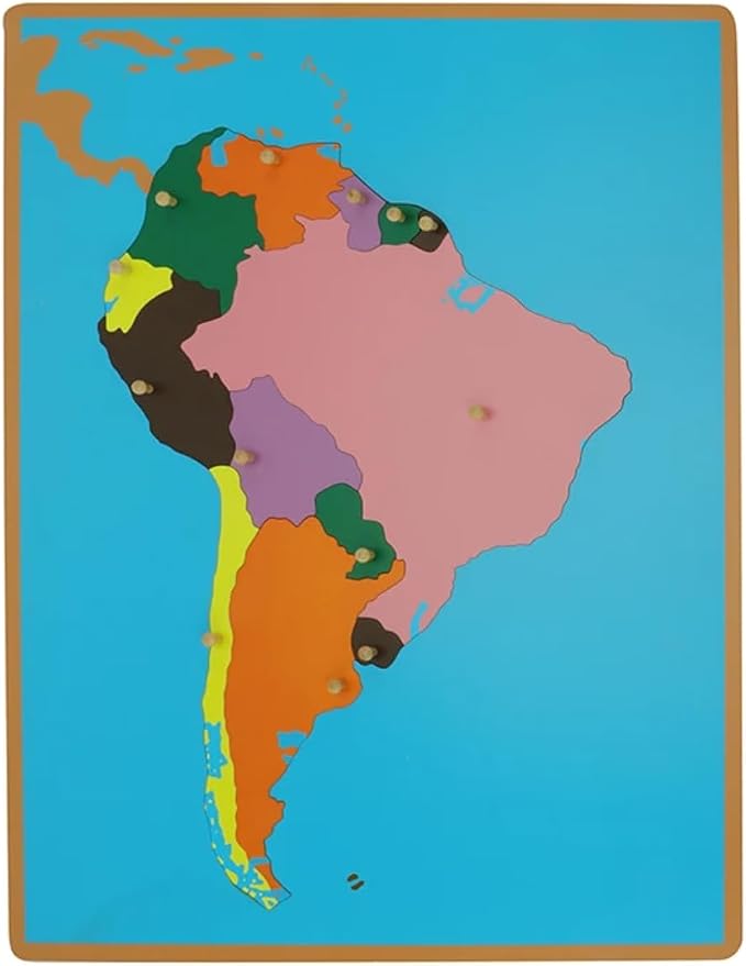 Scientific Culture World Puzzles Map with Knob 3D Puzzle Game Geography Learning Wood Maps Color Board Montessori Scientific Geography World Map Educational Teaching Toys (South America) by Unknown