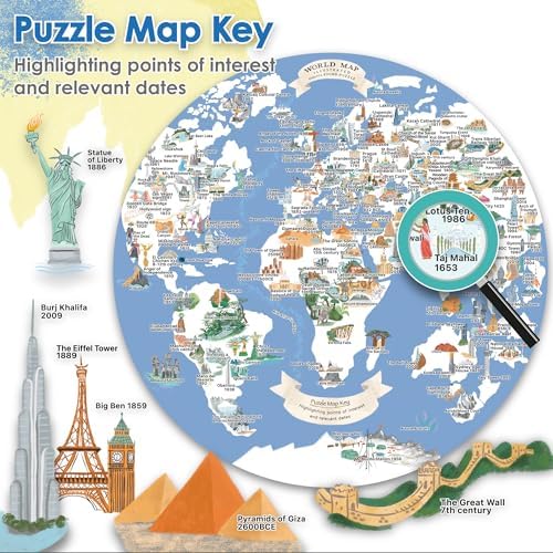 bopster 1000-PieceRound World Map Jigsaw Puzzle for Adults & Teens | Illustrated Globe Design | Premium 1000pc Puzzle | Giftable Family Activity - Image 3