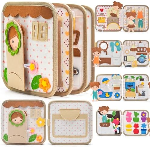 Montessori Busy Book for Toddlers 1-3, Felt Quiet Book & Busy Board for Preschool Learning, Fine Motor Skills, Sensory Play, Educational Travel Toy & Gift – Pretend Play for Girls, Brown by Silouka