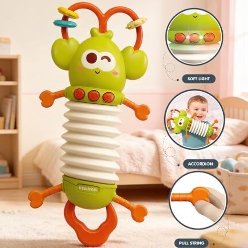 Montessori Sensory Toy, Musical Toys for Toddlers 1-3, Toddler Teething Relief, Lobster Baby Accordion Silicone Pulling Toy Rattles for Babies 6-12 Months - Image 2