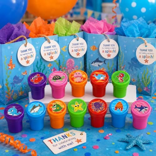 Cinrobiye 24 Pcs Ocean Animal Stampers Party Favor Set, Cute Sea Life Stamps for Kids Birthday Party, Classroom Rewards, Carnival Prizes, Goody Bag Fillers, Under the Sea Party Supplies - Image 6