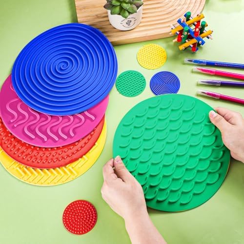 Lenwen 10 Pcs Sensory Mat Discs Sensory Stepping Circles Pads Textured Tactile Toys Stimulation for Calming Play and Early Learning Kids Matching Game Disorder Children ADHD(Classic Color) - Image 4
