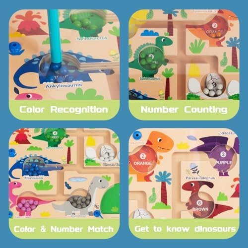 Magnetic Color & Number Maze + Wooden Toy Gift Box for Toddlers 1-5, Montessori Learning Set with Stacking Blocks, Track Racer, Silicone Mat, Rainbow Stacker & Pounding Toy - Image 3