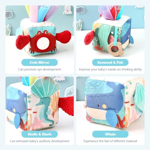 Youuys Baby Tissue Box Toy for Babies 6-12 Months - Montessori Toys Baby Tissue Box Sensory Toys for 1 Year Old - Boy Girl Gifts for Babies 6 12 18 Months Old (Ocean) - Image 4