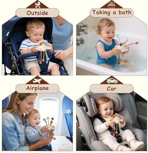 TYRY.HU Silicone Baby Sensory Montessori Toys,Silicone Pull String Fidget Toys for Babies 18 Months+, Travel Toy for Plane, Car, and Stroller, Early Educational Fine Motor Skills Toy for Toddlers - Image 6