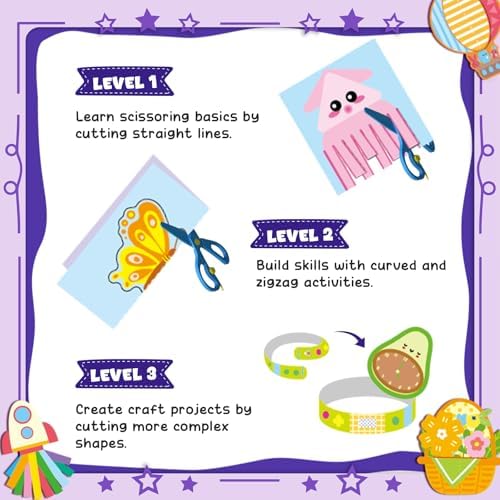 YoPoll Scissor Skills Activity Book for Kids, Toddler Arts and Crafts Kit with 2 Safety Scissors, Preschool Learning Toy for Fine Motor Skills and Creative Cutting Practice, Fun Gift for Boys & Girls - Image 4