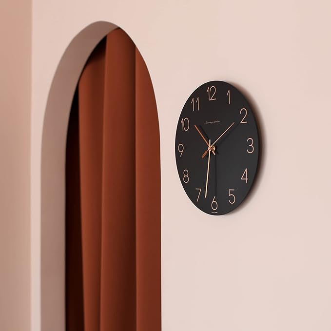 mooas Flatwood Wall Clock (Black),12" Non-Ticking Sweep Movement - Image 4