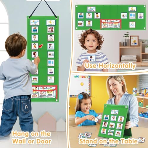 ALSLEA Visual Schedule for Kids with Autism Chore Chart for Kids Daily Routine Chart Autism Learning Materials Toddler Planning Board Visual Schedule for Classroom, Home with 124 Cards (Green) - Image 2