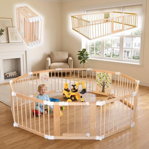 Extra Large Wooden Baby Playpen，Adjustable Play Yard for Babies and Toddlers, Baby Activity Center with Child Proof Lock, Easy to Assemble, Foldable Play Pen, 10 Panels by GentleMonster