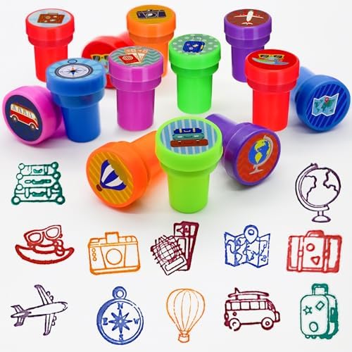 Cinrobiye 24 Pcs Adventure Travel Stampers Party Favor Set Fun Bon Voyage Stamps Birthday Party Supplies Classroom Rewards Carnival Prizes Goody Bag Fillers Pinata Filler Travel Party Gift Set - Image 4