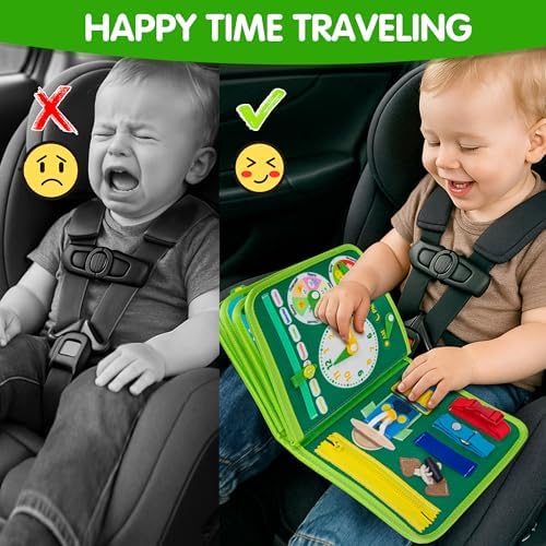 Quanquer Montessori Busy Book for Toddlers 1-3 - Farm Animal Sensory Busy Board for 1 Year Old Boys and Girls, Educational Travel Toy for Airplane Car Activities, Birthday Christmas Toddler Gifts - Image 5