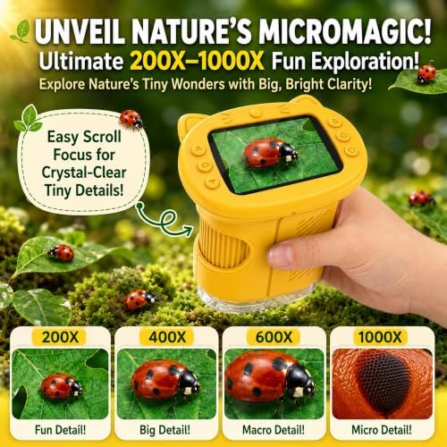 Kids Microscope, 4K 1000X Zoom, 2.4" Screen, STEM Toy for Ages 4-8 - Image 6