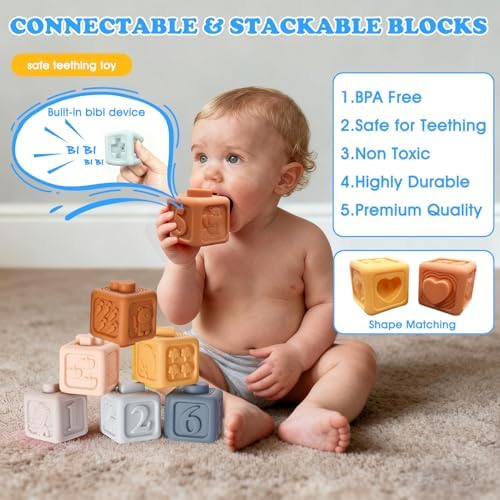 6 in 1 montessori baby toys for 6-36 months old-incl Busy Cube,stacking cups,Shape Sorting Bin,baby blocks,crinkle books, suction cups spinners,Sorting Learning Sensory Toys Gift for Babies Aged 1-3 - Image 6
