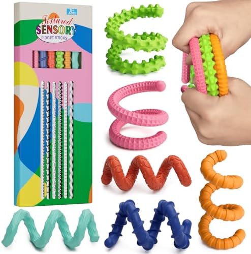 Sensory Fidget Toys for Kids Adults,6PCS Flexible Fidget Sticks for Stress Anxiety Autistic ADHD, Calm Down Travel Airplane Classroom Students Prizes Toys, Stocking Stuffers for Teens Boys Girls by TIKWORK