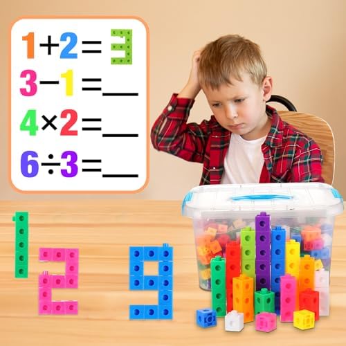 Jenaai 200 Pcs Math Cubes Counting Blocks Linking Connecting Cubes Math Manipulatives with Storage Container Educational Toy for Kids Age 4-8 Kindergarten STEM Activities Preschool(Blue) - Image 4