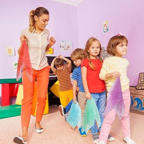 KIMOBER 24PCS Square Dance Scarves,12 Colors Juggling Silk Magic Tricks Music Movement Scarf Props for Kids Toddlers Children(24in × 24 Inches) - Image 5