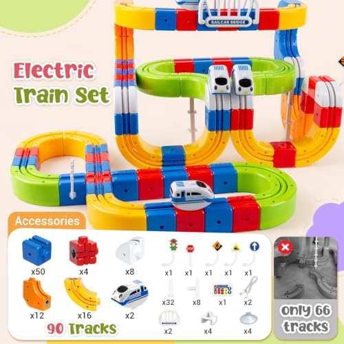 Electric Train Set for Kids, 147PCS (90 Cube Tracks) STEM Building Toy - Image 2