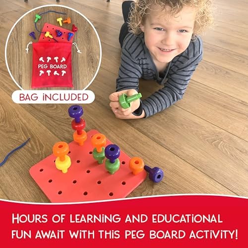 Blu Jay Foam Peg Board Toy - 36 Pegs, Foam Board, Lacing String, Storage Bag - Occupational Therapy Toys - Fine Motor Skills Toys for Toddlers and Kids (Coral Red) - Image 2