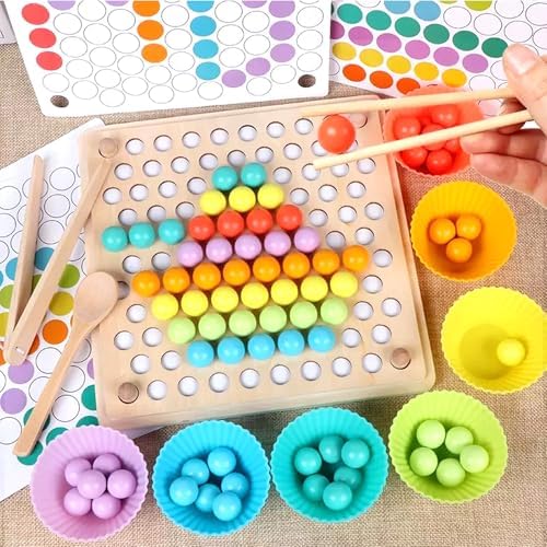 Montessori Toys for 3+ Year Olds – Wooden Preschool Learning Activity Board with 112 Beads, Fine Motor Skills Game for Toddlers, Color Sorting & Counting Math Toy, Educational Gift for Boys & Girls by BANGTING