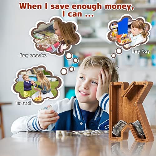 Personalized 12" Extra Large Wooden Letter Piggy Bank for Kids Boys Girls, (Laser Engraved Name) Custom Initial Letter Shape Piggy Bank, Alphabet Coin Bank Grandchildren Birthday - Image 5