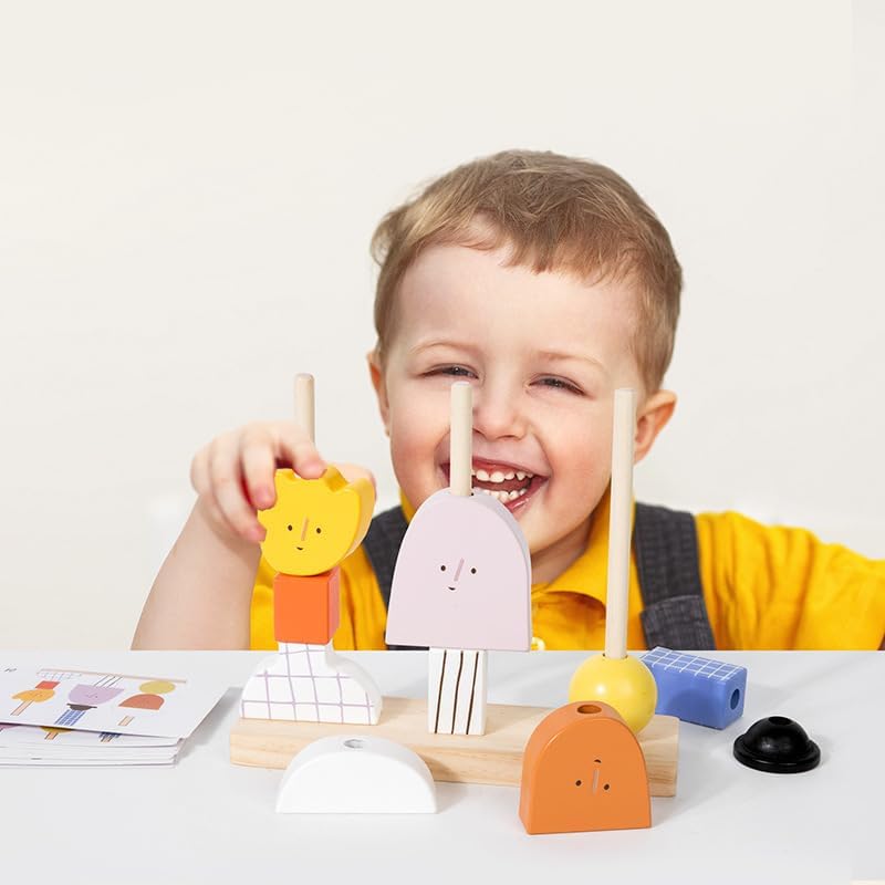 Practical Life Montessori Cartoon Character Dressing Game Building Blocks Column DIY Puppets Stacking Toy Montessori Sensorial Character Dress up Pattern Set for 2-7 Years Old Gift - Image 2