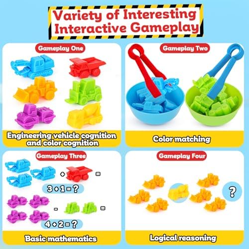 Counting Construction Vehicles Color Sorting Matching Games for Kids 3-5, Preschool Educational Learning Fine Motor Counting Transportation Matching Classroom Sensory Table Toys for Boys Girls - Image 4