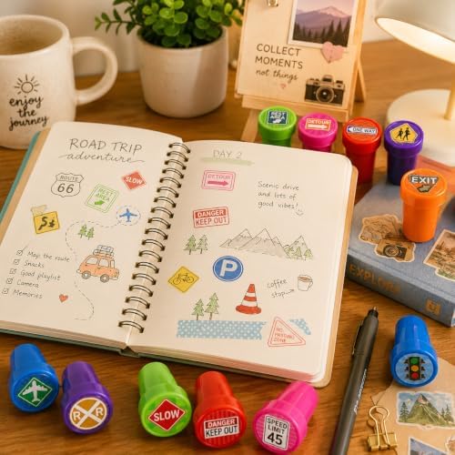 Cinrobiye 24 Pcs Traffic Sign Stampers Party Favor Set, Cute Road Safety Stamps for Kids Birthday Party, Classroom Rewards, Learning Activities, Goody Bag Fillers, Educational Party Supplies - Image 5