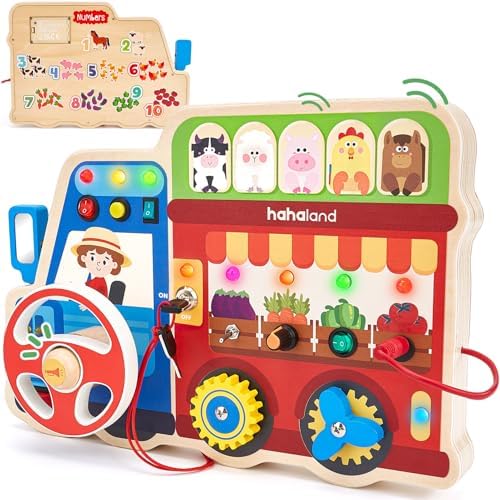 hahaland Montessori Busy Board for Toddlers 3-5, 18-in-1 Wooden Busy Board by hahaland