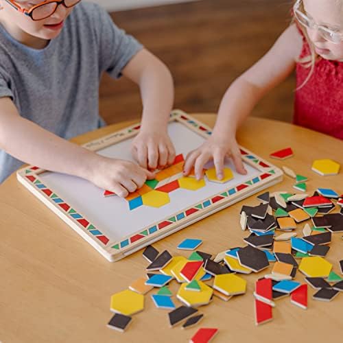 Melissa & Doug Deluxe Wooden Magnetic Pattern Blocks Set - Educational Toy with 120 Magnets and Carrying Case, Multi/None, 1 EA, English Only. - Image 2