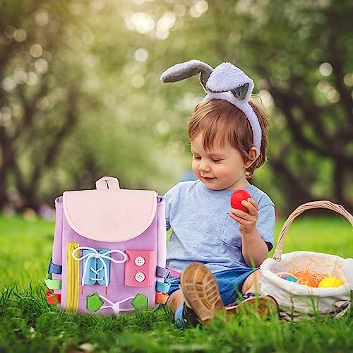 Busy Board - Toddler Backpack with Buckles and Learning Activity Toys - Develop Fine Motor Skills and Basic Life Skills - Learn to Tie Shoes - Children's Travel Toy (Purple) - Image 6