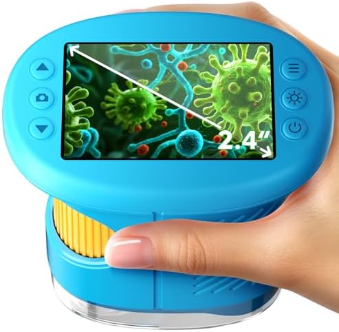Odatay 4K 1000X Digital Microscope for Kids with 32G Card, Long Distance Viewing & 2.4" Screen Portable Handheld Edu Toys for Age 3-12 Exploring Bugs Plants at Home Classroom & Outdoor Travel, Blue by Odatay