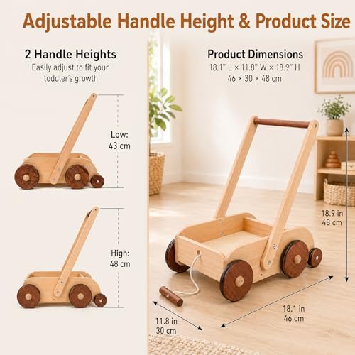 Woodtoe Wooden Baby Walker, Adjustable Speed Push Walker for Toddlers 1-3 - Image 6